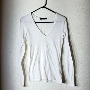 Alternative Apparel White Ladies Small Deep V-neck Long Sleeve T